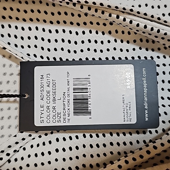 Adrianna Papell Tie Neck Polka Dot Blouse Size L - Picture 3 of 5